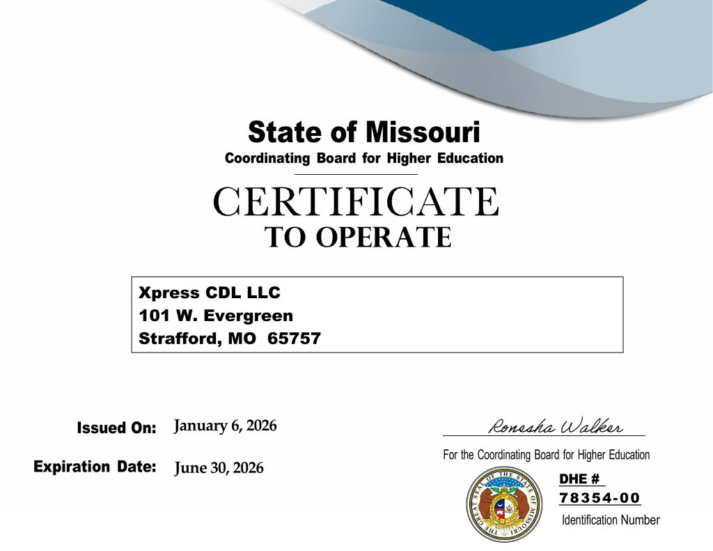 Xpress CDL LLC - New School 2-6-26 Certification